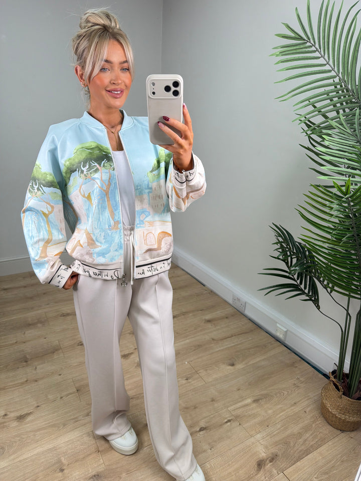 Cora Faux Suede Bomber - Baby Blue