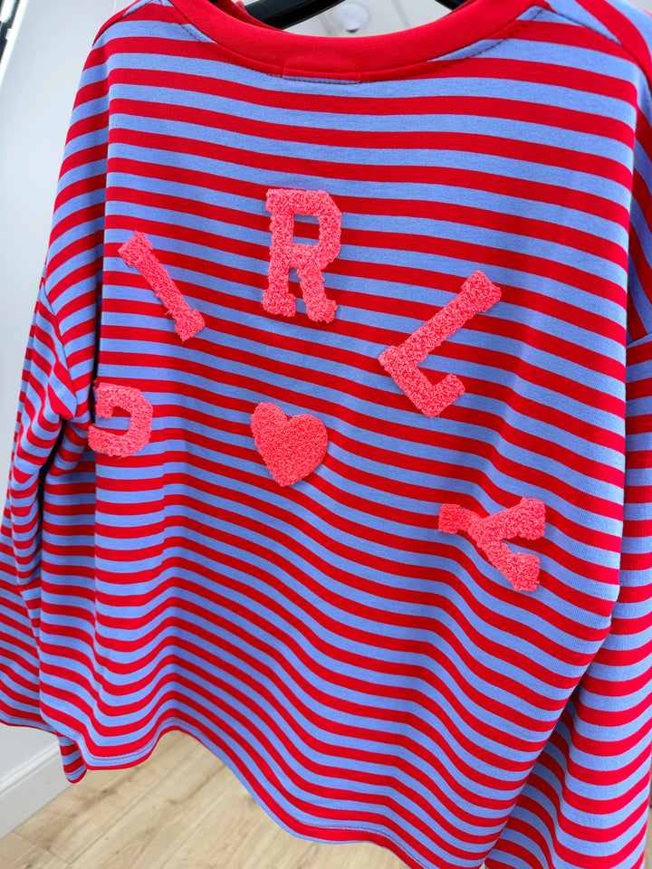 Girly Slogan Sweatshirt - Red & Blue