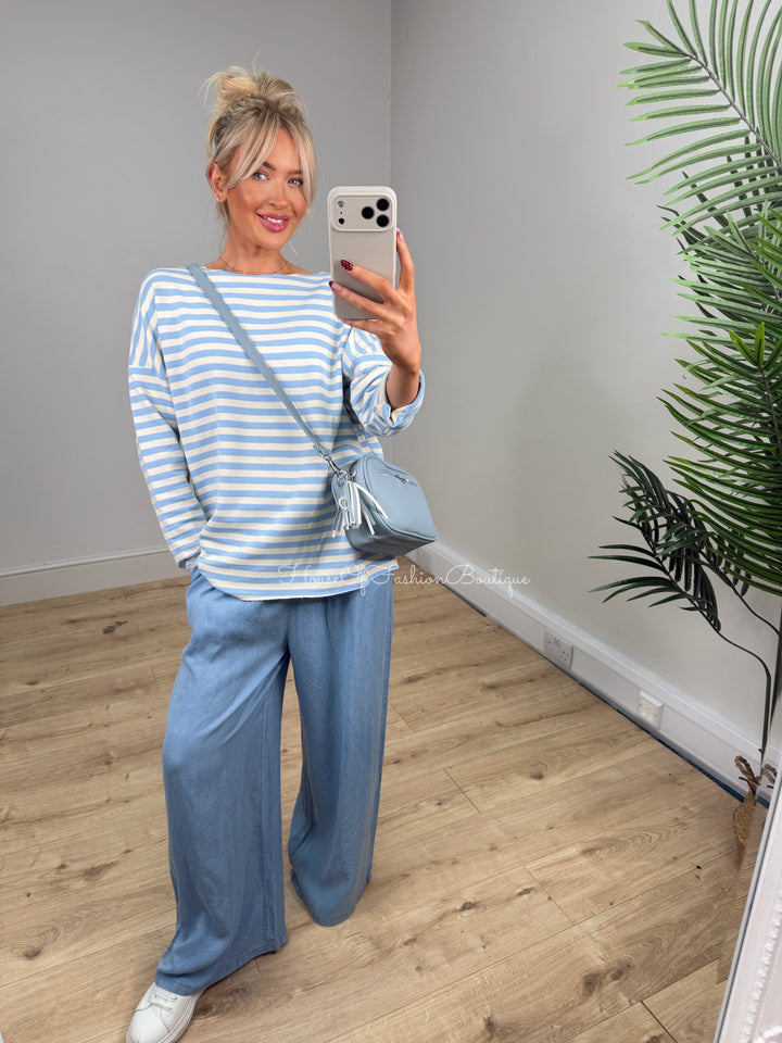 Eliana Stripe Sweatshirt - Baby Blue & Cream