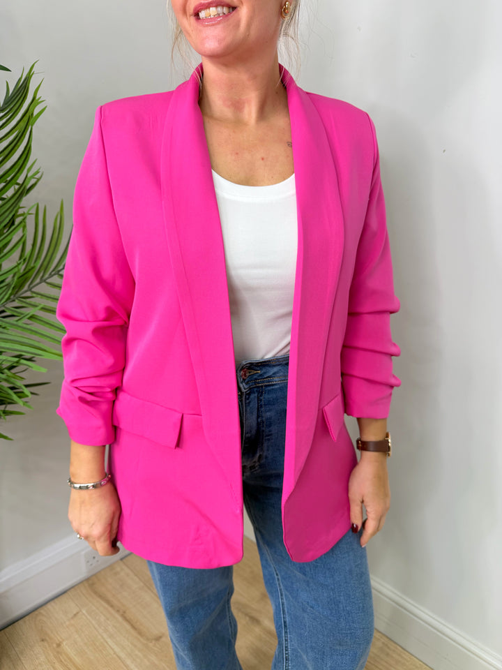 NEW Ruched Blazer - Hot Pink