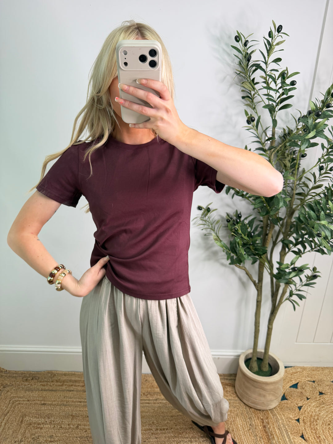Short Sleeved Basic Top - Plum