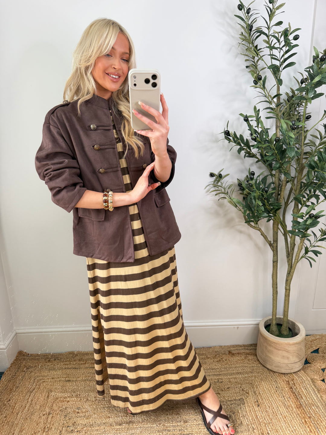 Carmen Military Suede Jacket - Chocolate