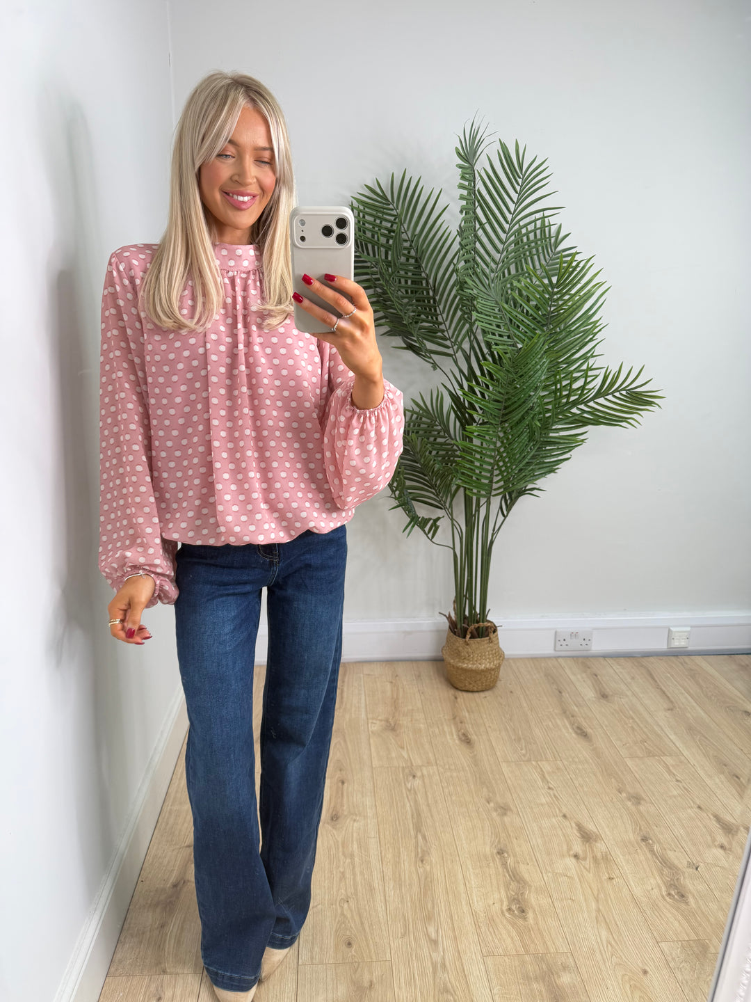 Kiara Polka Dot Bubble Top - Baby Pink