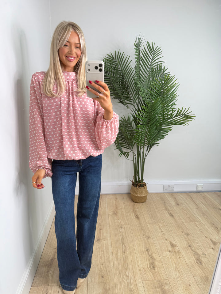Kiara Polka Dot Bubble Top - Baby Pink