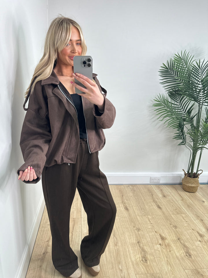 Brianna Suede Bomber - Chocolate
