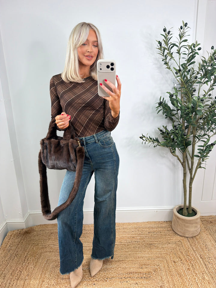 Cashmere Blend Top - Chocolate Plaid