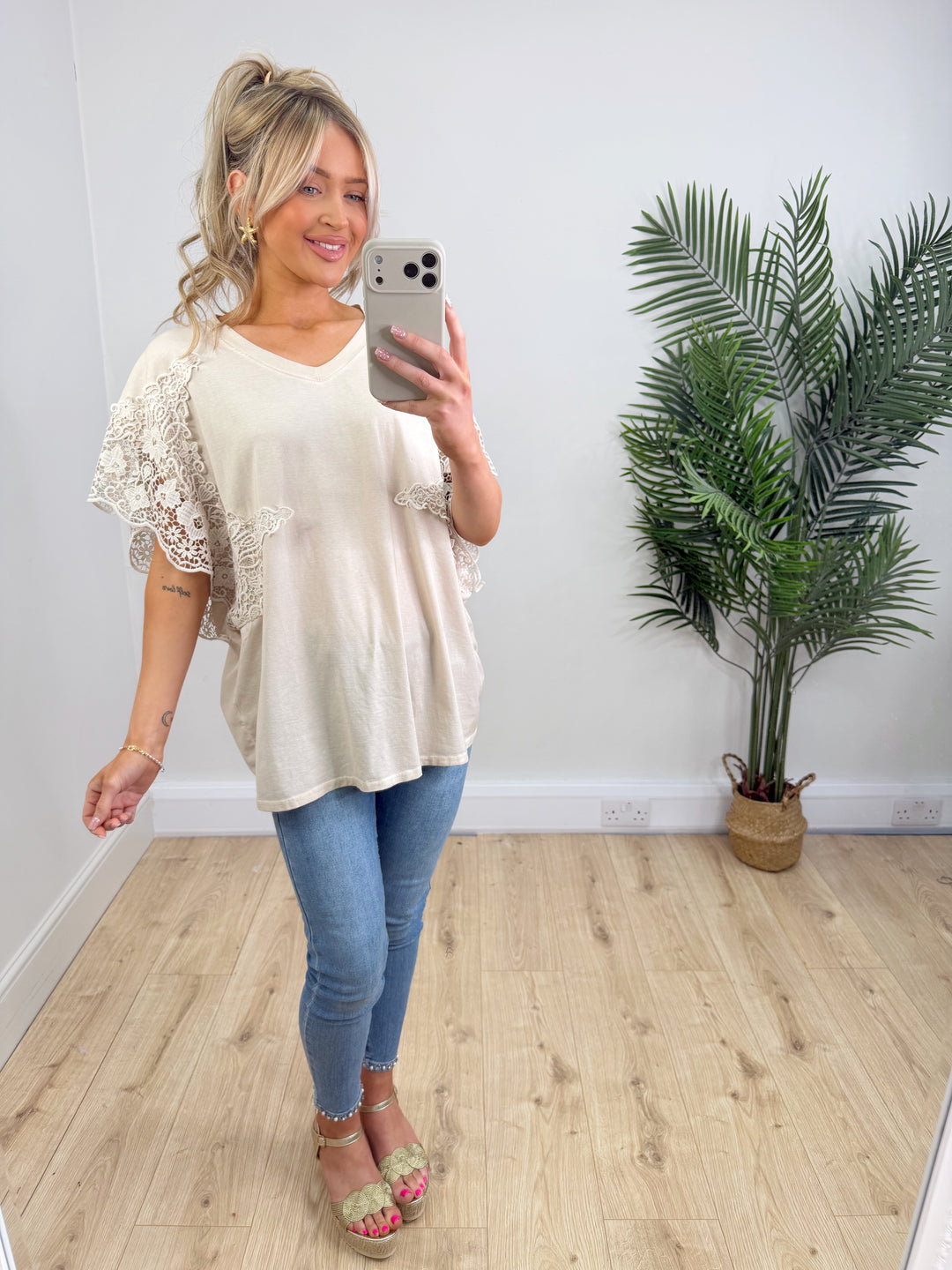Kady Lace Tshirt - Beige