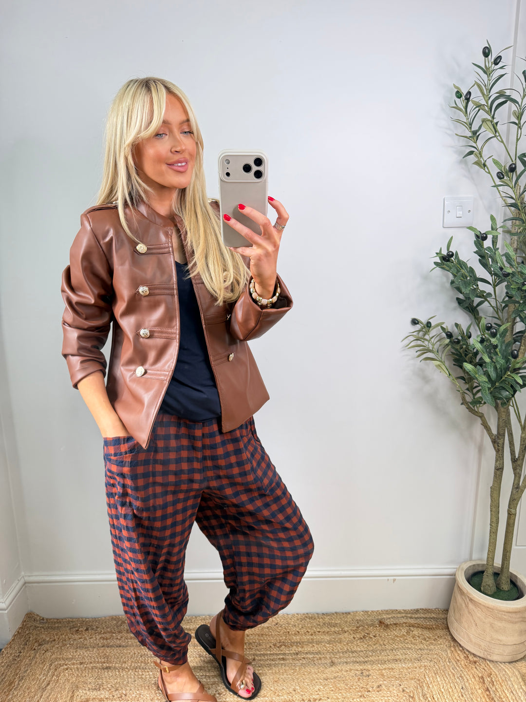 Danielle PU Military Jacket - Tan