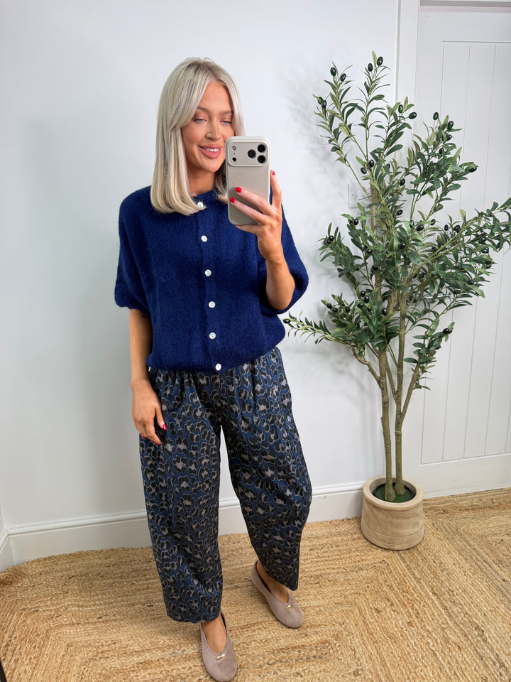 Leopard Cotton Denim Barrel - Blue