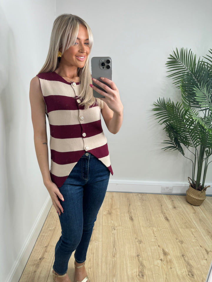 Masie Stripe Waistcoat - Burgundy