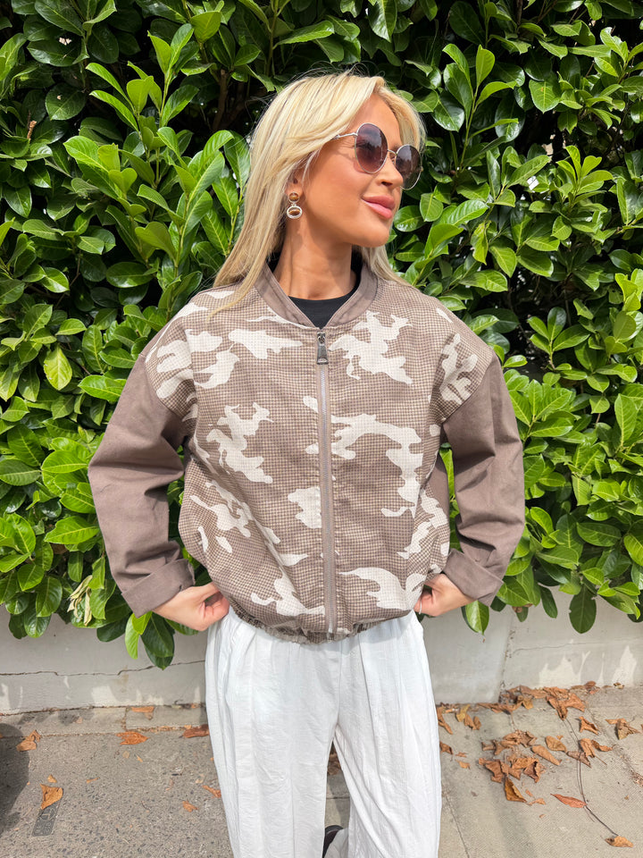 Louisa Denim Bomber - Mocha Camo