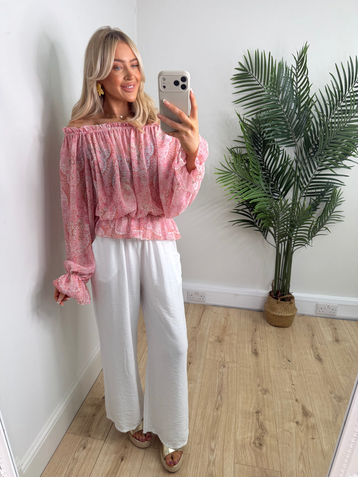Paisley Bardot Top - Pink