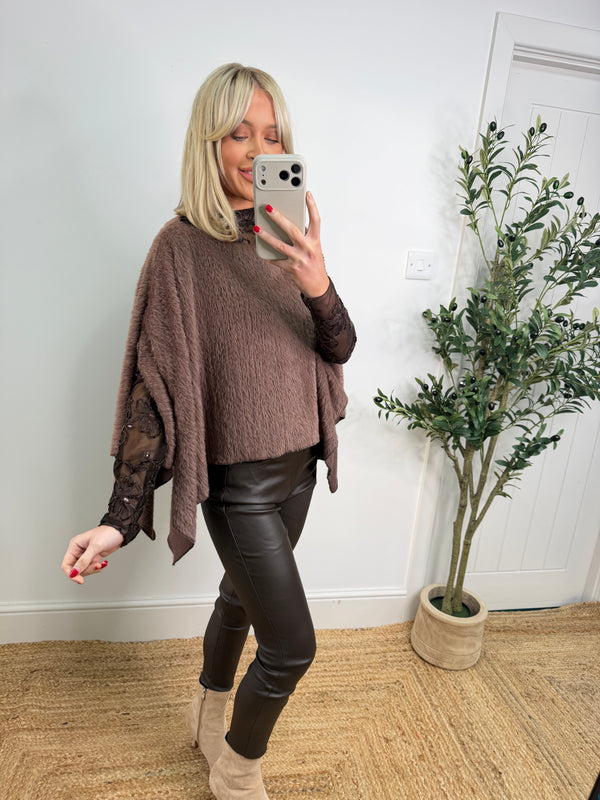 Lissy Faux Fur Poncho - Mocha
