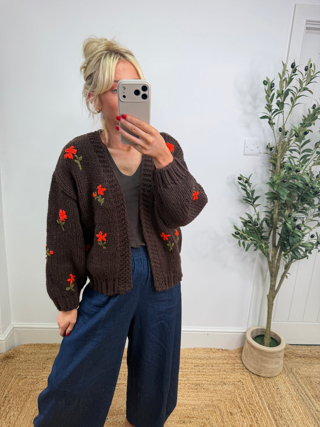 Petal Cardigan - Chocolate & Orange