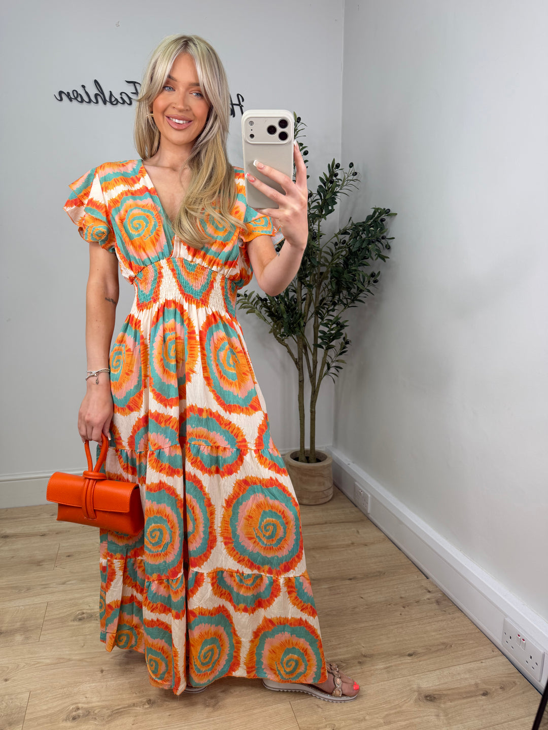 Malory Dress - Orange & Teal