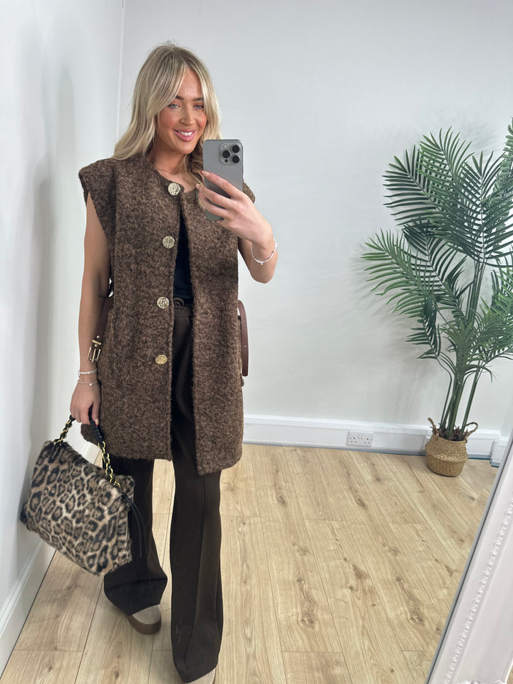 Kellie Belted Waistcoat - Chocolate