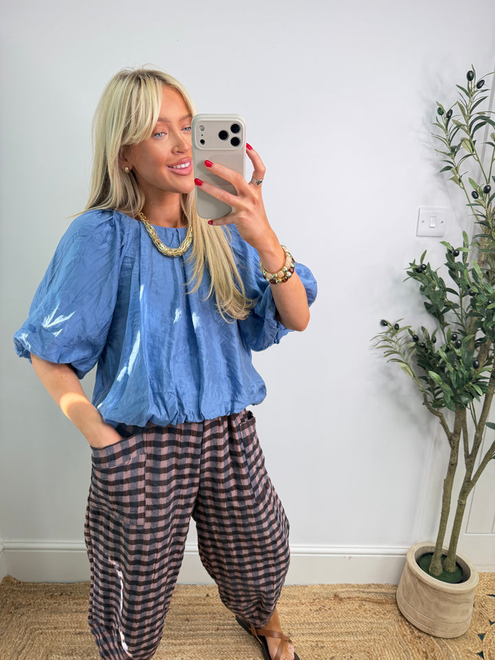 Tiffany Bubble Top - Denim Blue