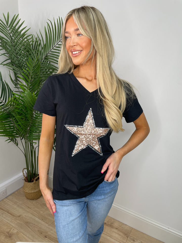 Rose Gold Star Top - Black