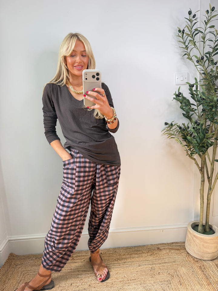 V Neck Double Layer Top  - Chocolate