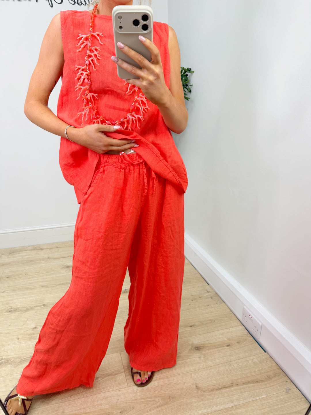 Bambi Linen Trousers - Bright Coral