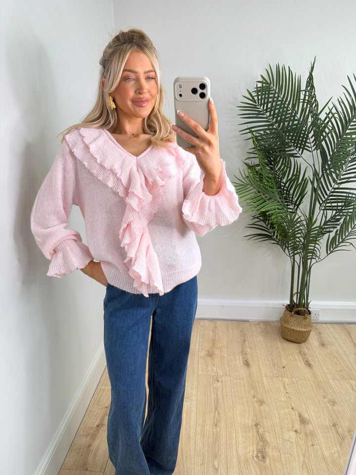 Adley Ruffle Knit - Baby Pink