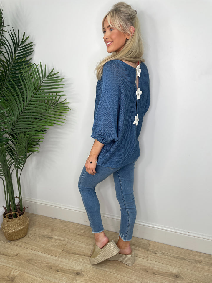 Harley Flower Top - Denim Blue