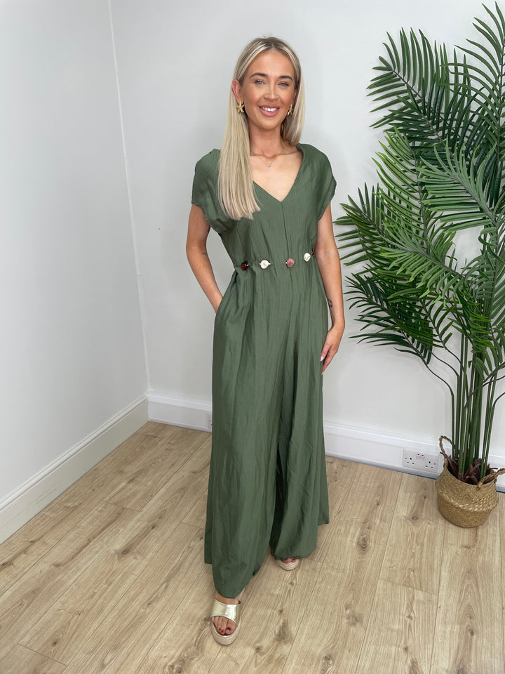 Stone Belt Jumpsuit - Khaki