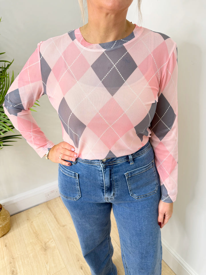 Argyle Mesh - Pink & Grey