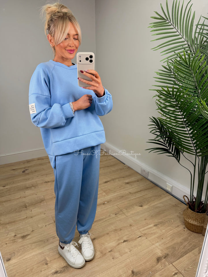 Slogan Patch Loungewear - Baby Blue