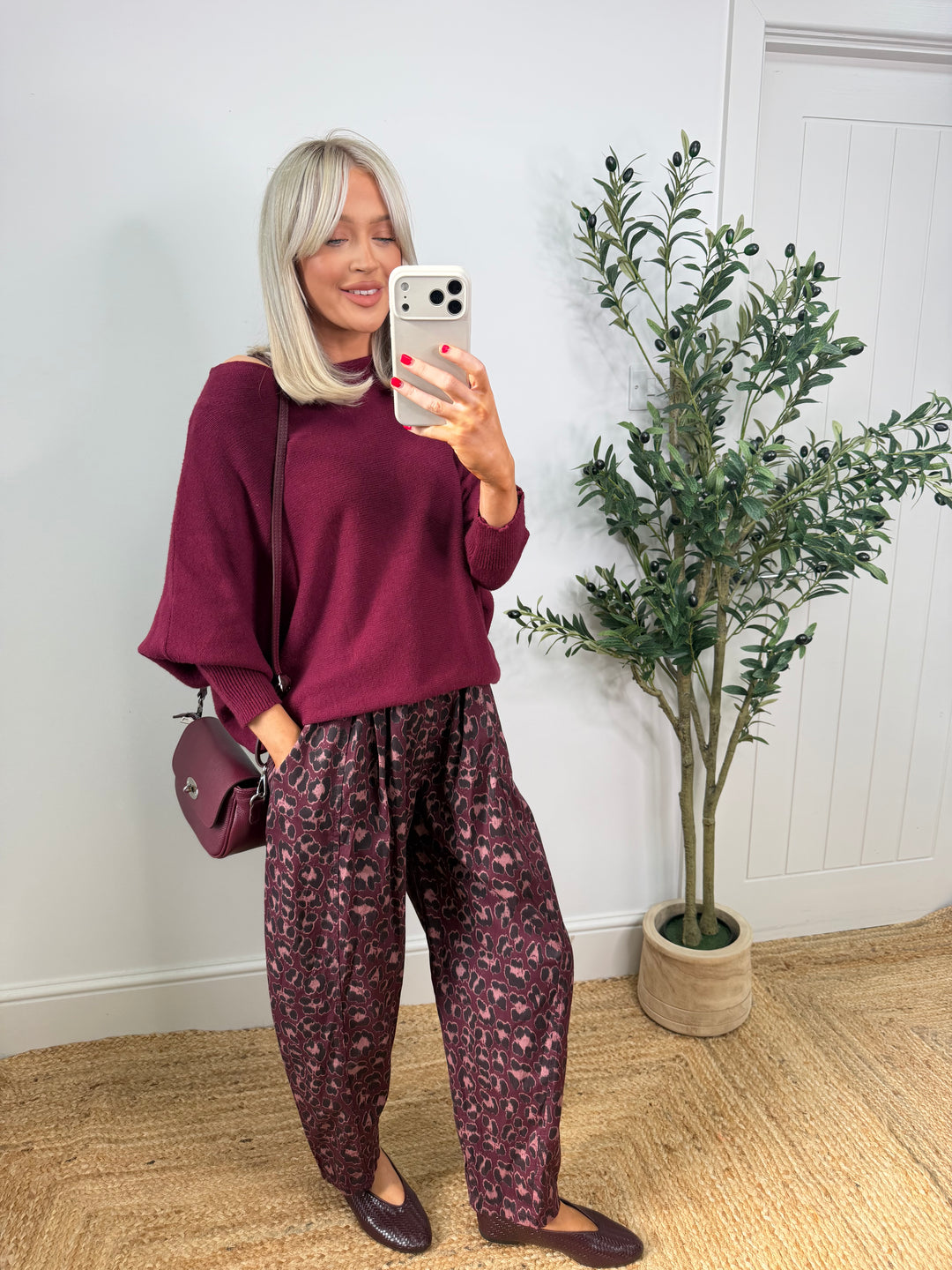 Leopard Cotton Denim Barrel - Merlot
