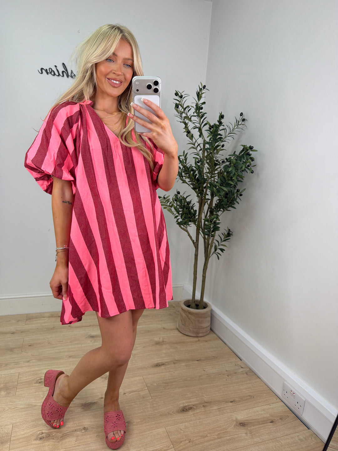 Alexa Stripe Dress - Pink & Burgundy