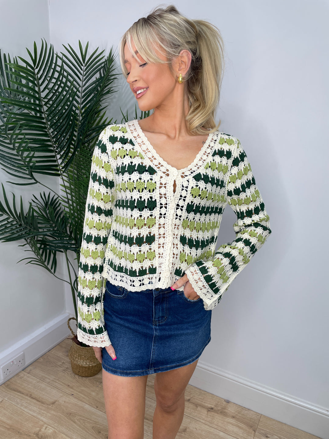 Mavis Crochet Cardigan - Green