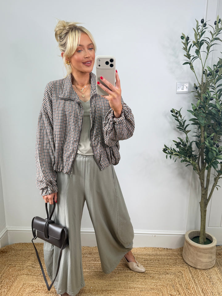Nicole Check Bomber - Chocolate & Tan