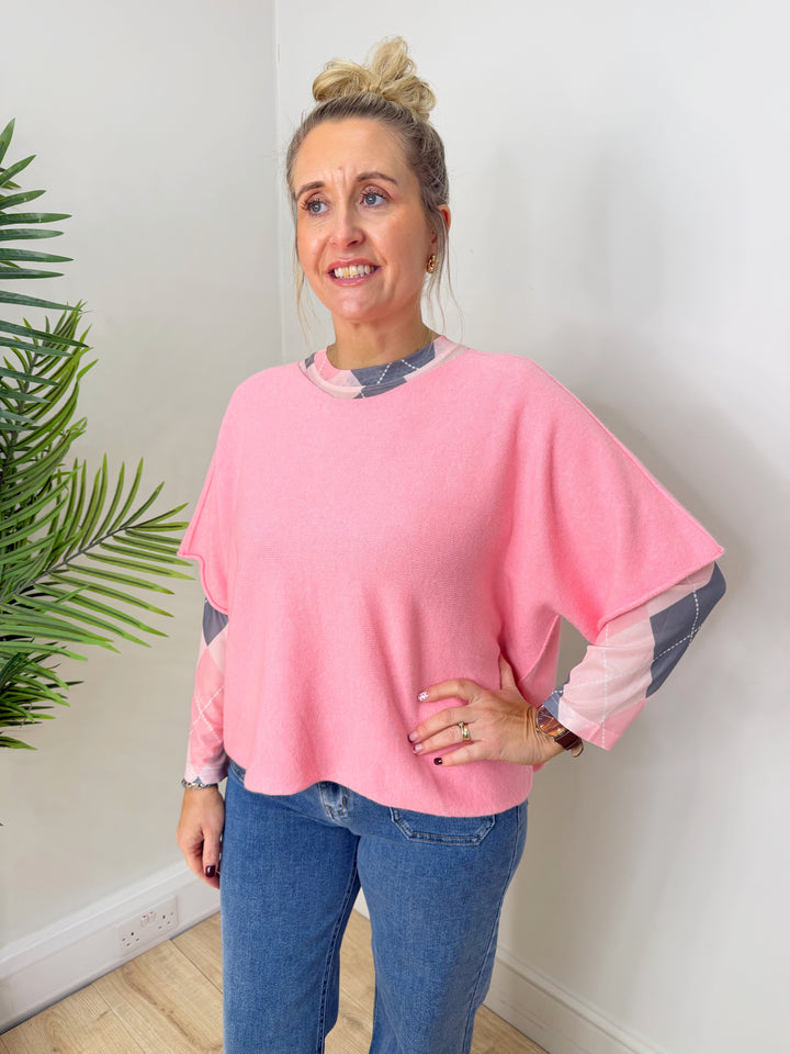 Argyle Mesh - Pink & Grey