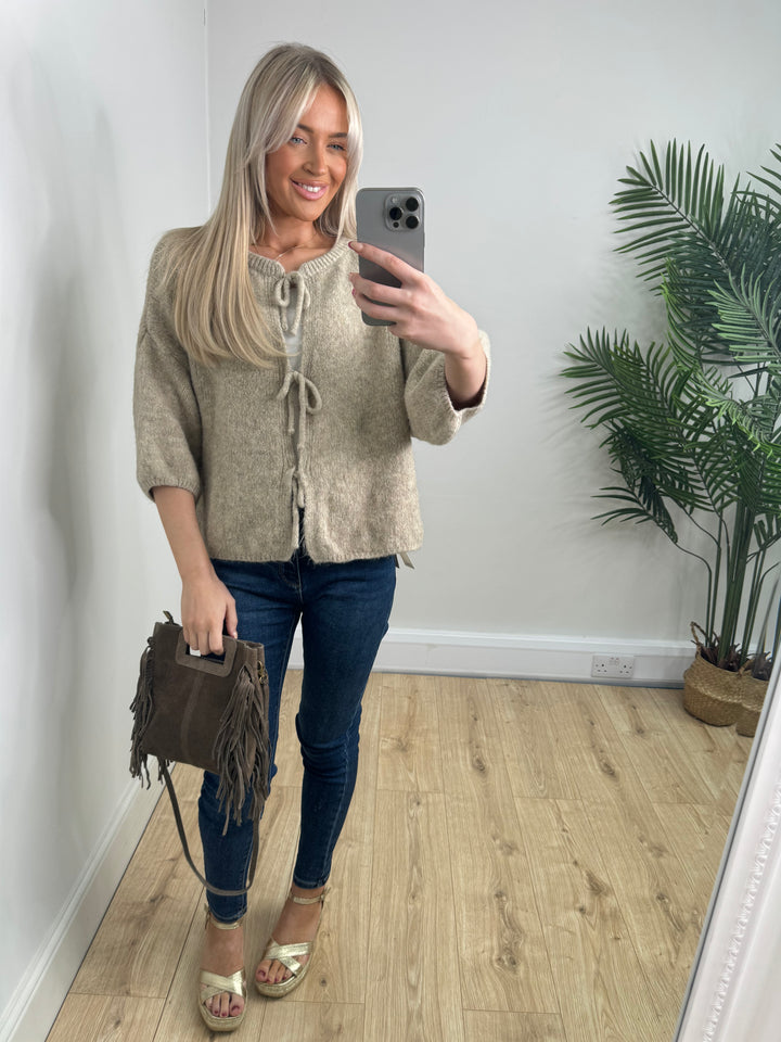 Lily Tie Cardigan - Oatmeal