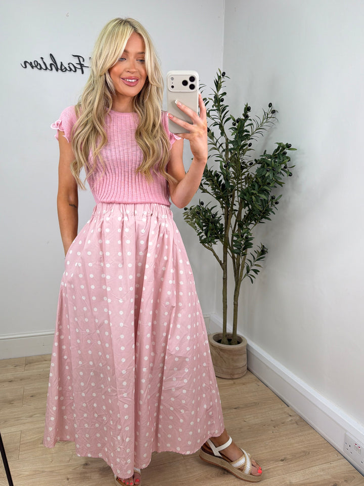 Pollie Polka Dot Skirt - Baby Pink
