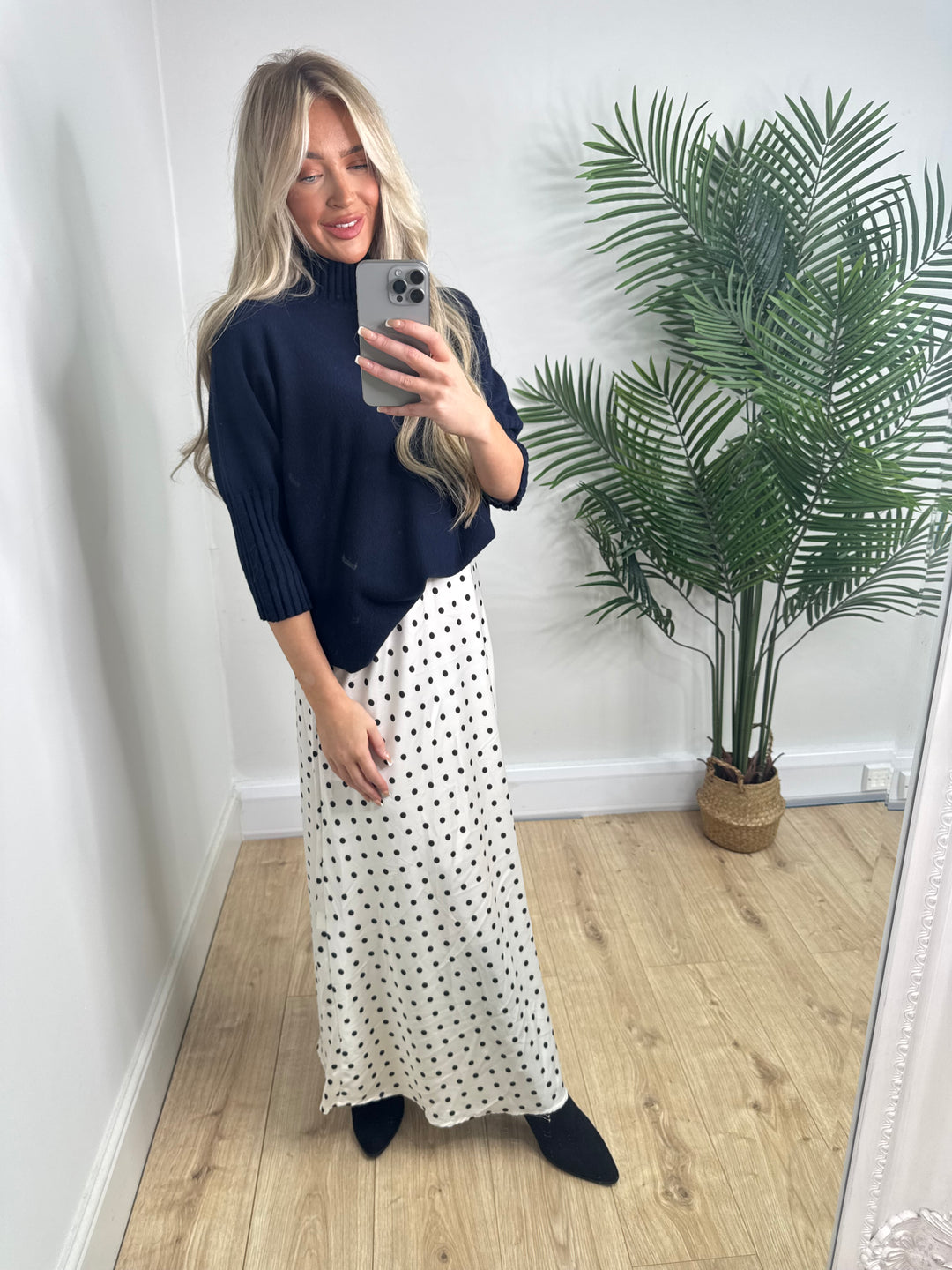 Polka Dot Satin Skirt - White