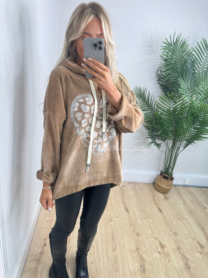 Heart Hoodie - Tan