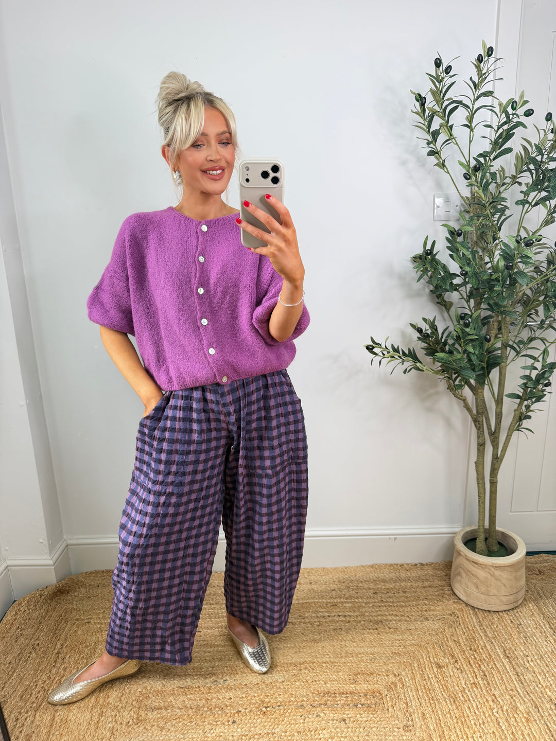 Hallie Gingham Barrel - Purple & Navy