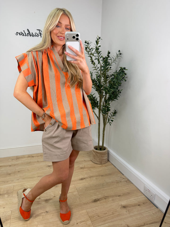 Leah Stripe Top - Orange & Mocha