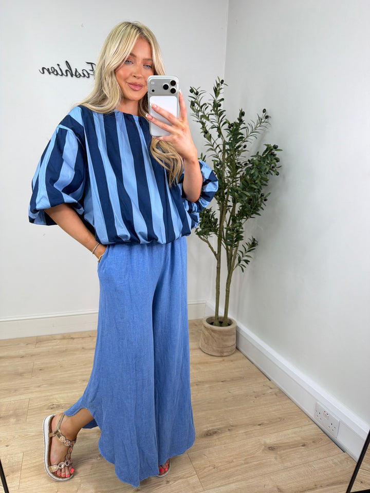 Kiki Stripe Shirt Top - Blue
