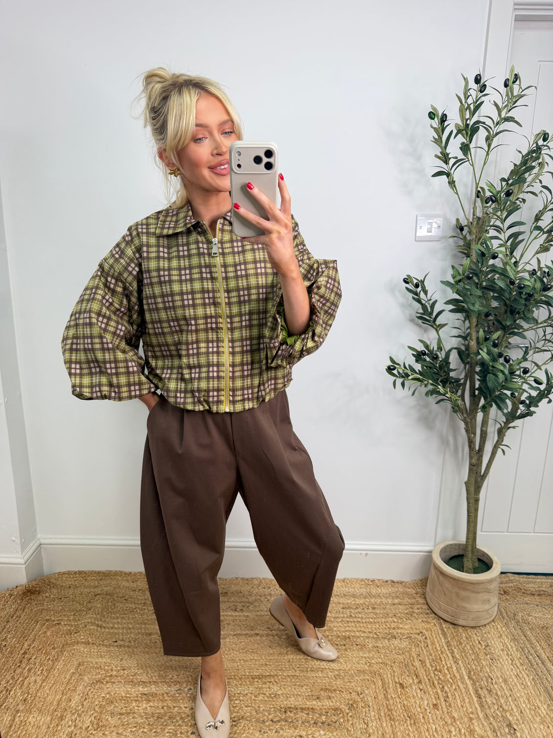 Sasha Checkered Bomber - Lime & Choc