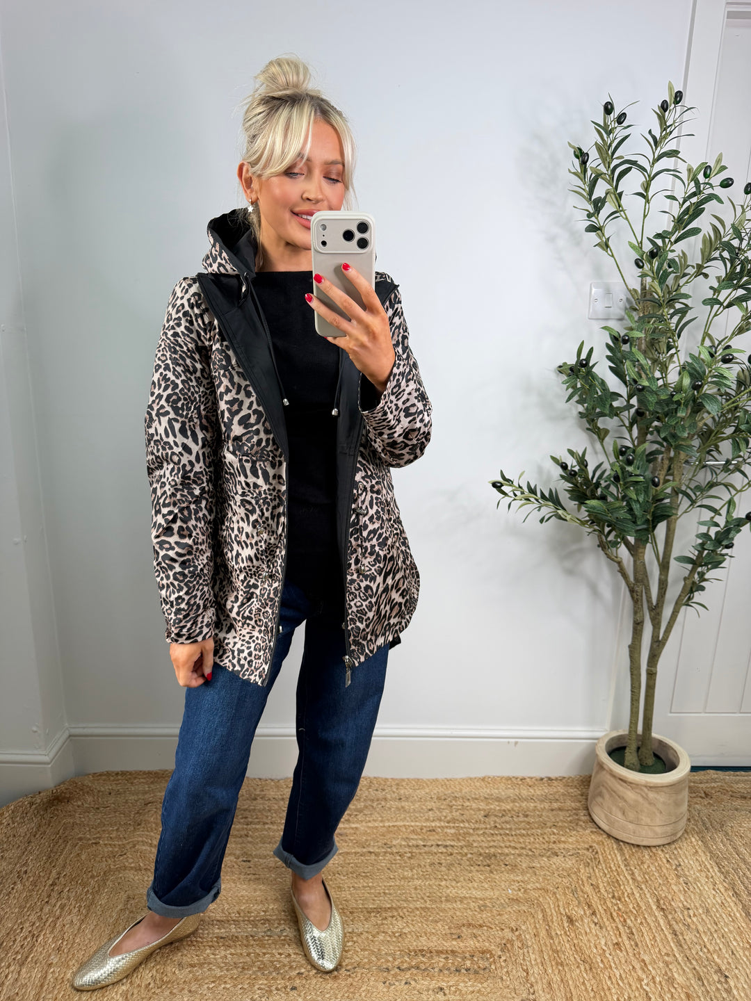 Reversible Leopard Rain Mac - Black