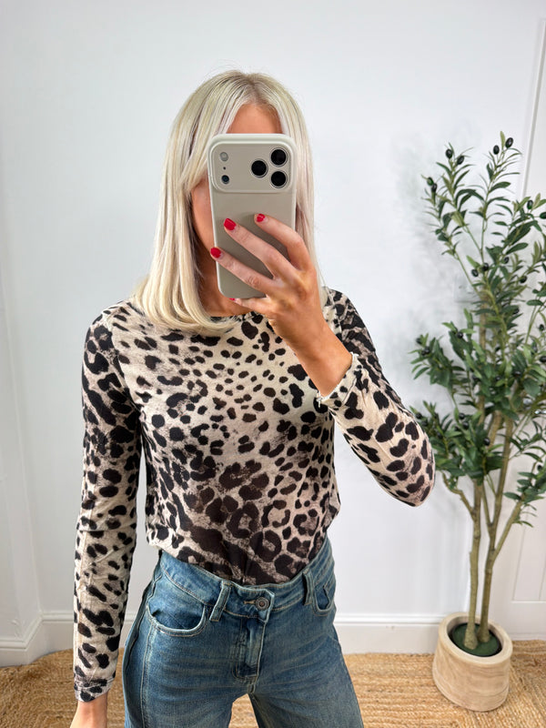 Cashmere Blend Top - Mocha Leopard