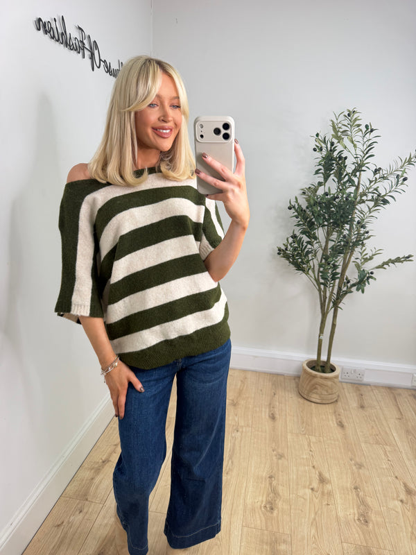 Lesley Knit - Khaki Stripe