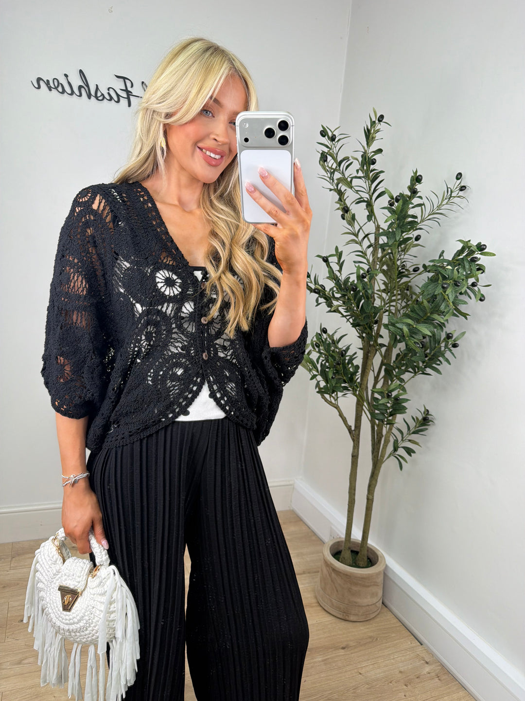 Candice Crochet Cardigan - Black