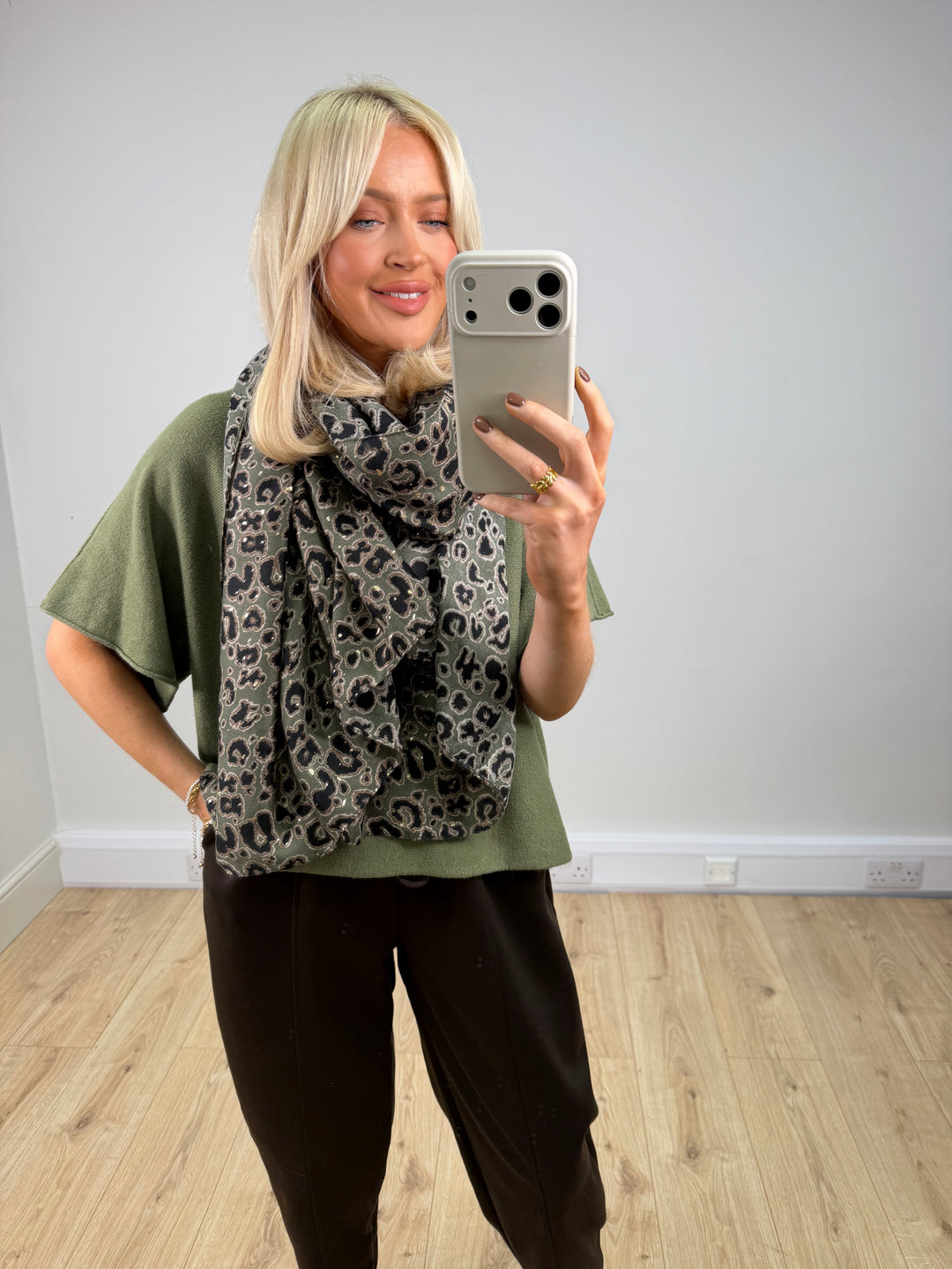 Margot Leopard Scarf - Khaki