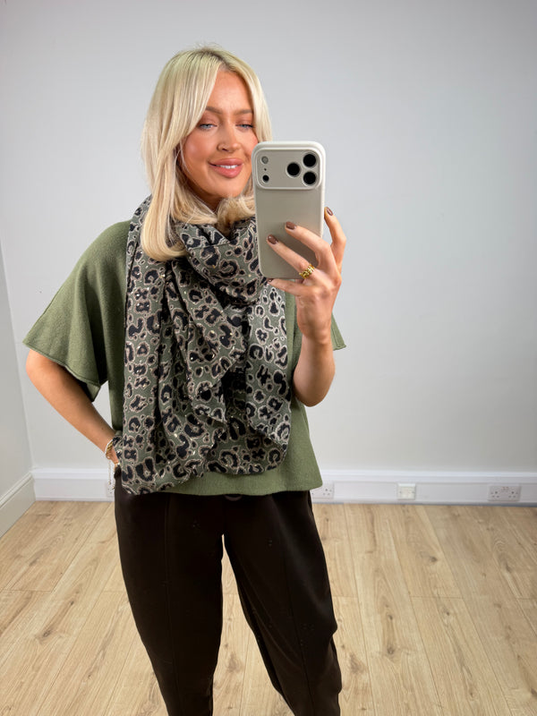 Margot Leopard Scarf - Khaki