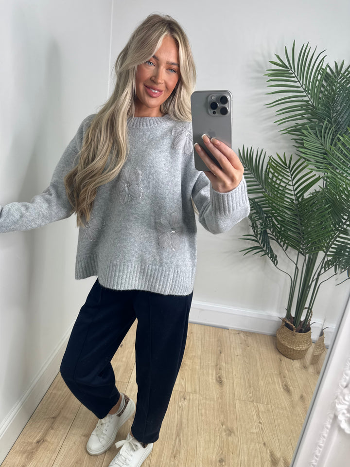 Sophie Flower Knit - Grey