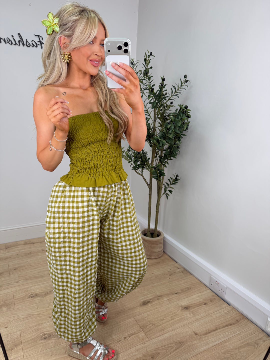 Josie Gingham Pants - Lime
